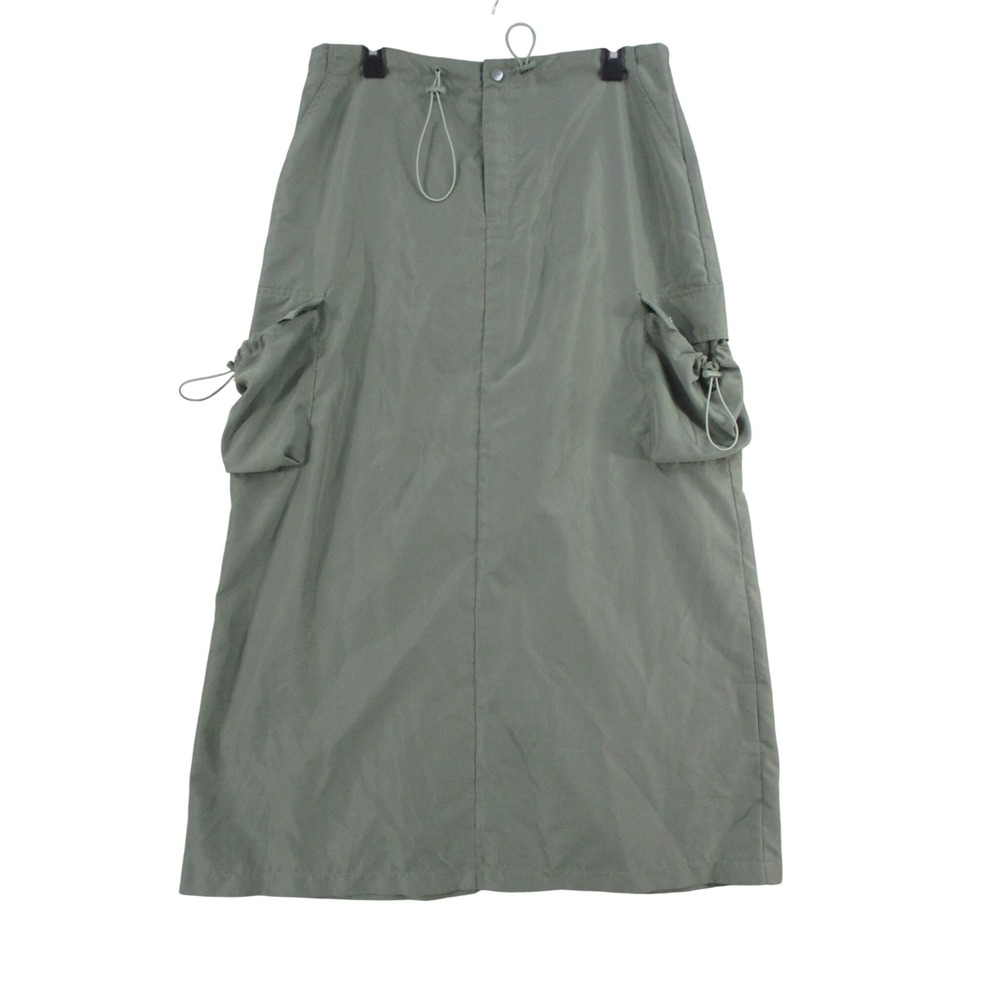 Gilipur Green Cargo Maxi Skirt XL Utility Gorpcore Bungee Pockets Long Skirt